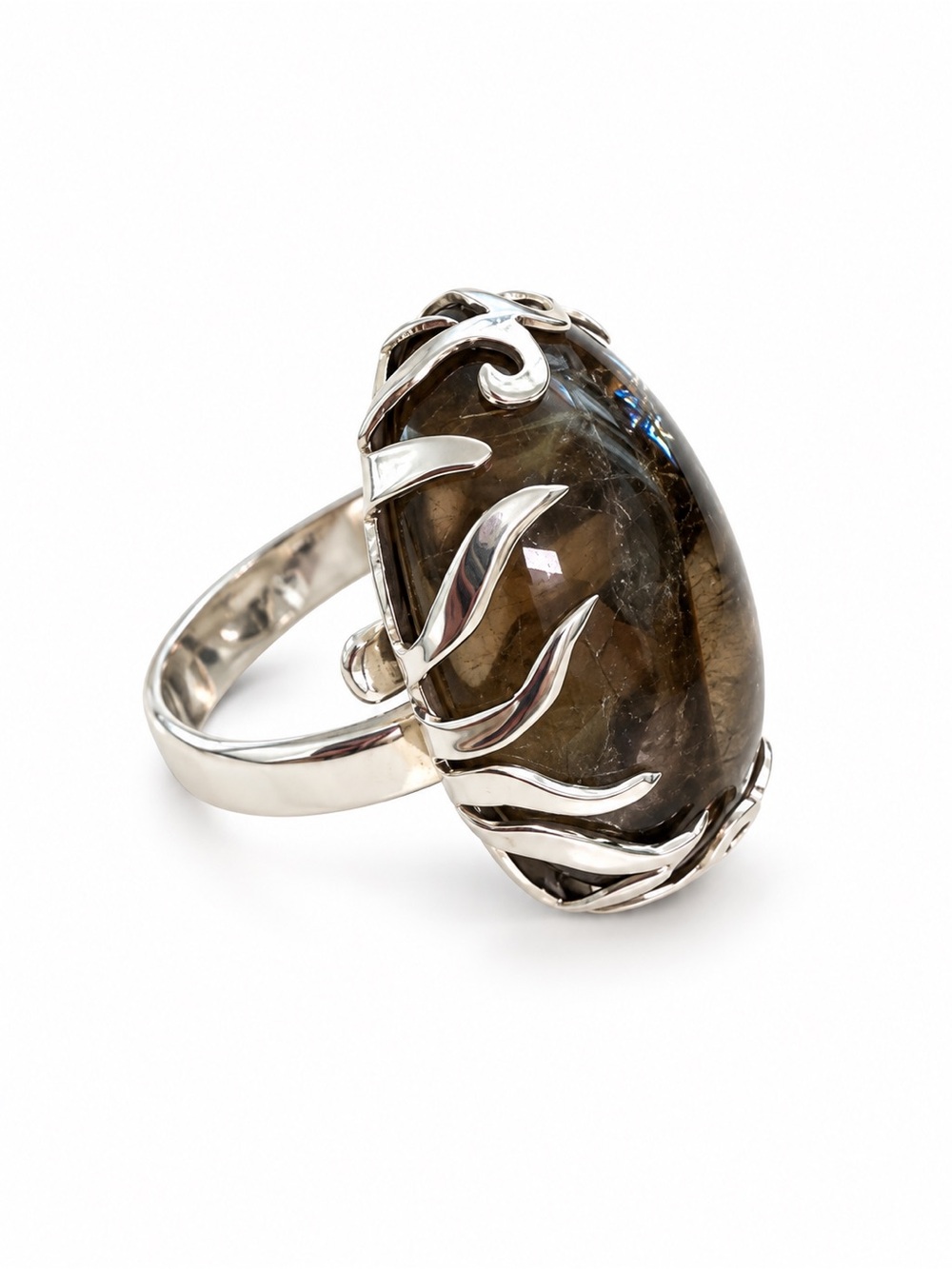 926 Sterling Silver Smoky Quartz Oval Statement Ring - Silver